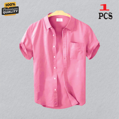 Premium Quality 100% Oxford Cotton Fabric Short Sleeve Shirt For Men's - PINK.