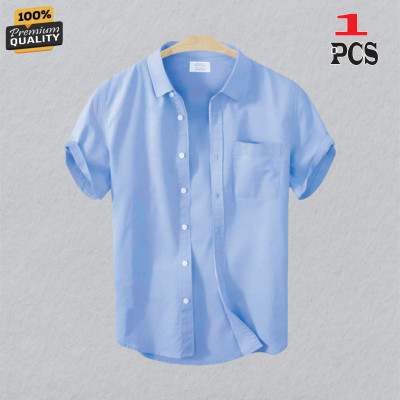Premium Quality 100% Oxford Cotton Fabric Short Sleeve Shirt For Men's - SKY BLUE.