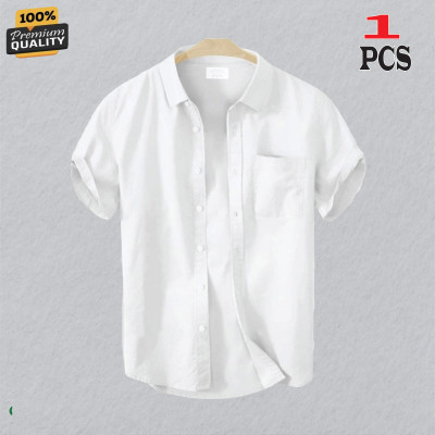Premium Quality 100% Oxford Cotton Fabric Short Sleeve Shirt For Men's - WHITE.