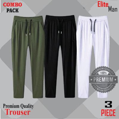 Premium Quality Solid Trouser's- OLIVE, BLACK & WHITE.