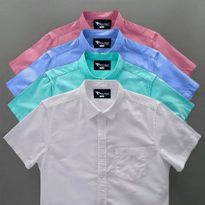 4 Pes Combo Short Sleeve Shirt - PINK, SKY BLUE, PEST & WHITE.