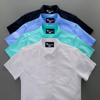 4 Pes Combo Short Sleeve Shirt - NAVY BLUE, SKY BLUE, PEST & WHITE.