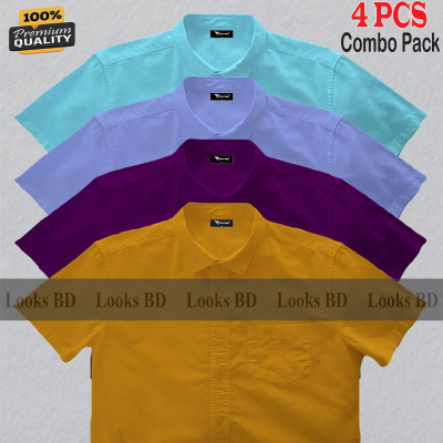 4 Pes Combo Short Sleeve Shirt - KATHALI, PURPLE, SKY BLUE & PEST.