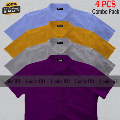 4 Pes Combo Short Sleeve Shirt - PURPLE, ASH, KATHALI & SKY BLUE.