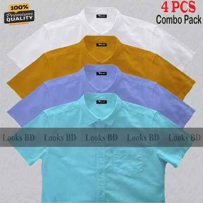 4 Pes Combo Short Sleeve Shirt - PEST, SKY BLUE, KATHALI & WHITE.