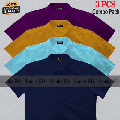 4 Pes Combo Short Sleeve Shirt - NAVY, PEST, KATHALI & PURPLE.
