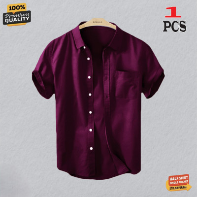 Premium Quality 100% Oxford Cotton Fabric Short Sleeve Shirt For Men's - MAROON.