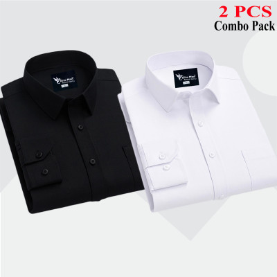 2 Pes Combo Premium Quality Formal Shirt -  সাদা & কালো ।