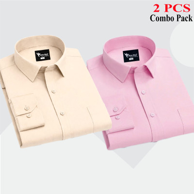 2 Pes Combo Premium Quality Formal Shirt - গোলাপি & হালকা বাদামী।