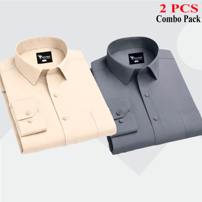 2 Pes Combo Premium Quality Formal Shirt - এস & হালকা বাদামী।