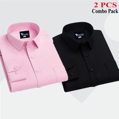 2 Pes Combo Premium Quality Formal Shirt - গোলাপি  & কালো।