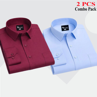 2 Pes Combo Premium Quality Formal Shirt - মেরুন & আকাশি।
