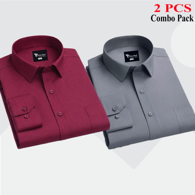2 Pes Combo Premium Quality Formal Shirt - মেরুন & এস।