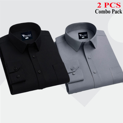 2 Pes Combo Premium Quality Formal Shirt - কালো & এস।