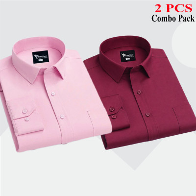 2 Pes Combo Premium Quality Formal Shirt - গোলাপি & মেরুন।