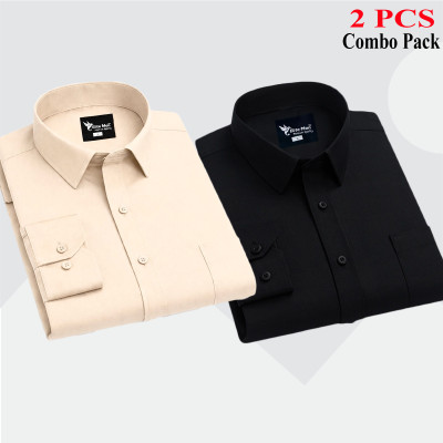 2 Pes Combo Premium Quality Formal Shirt - কালো & হালকা বাদামী।