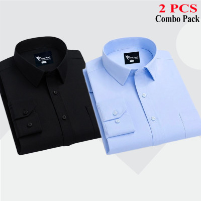 2 Pes Combo Premium Quality Formal Shirt - কালো & আকাশি।