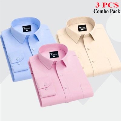 3 Pes Combo Premium Quality Formal Shirt - হালকা বাদামী, আকাশি & গোলাপি।