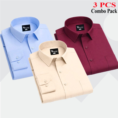 3 Pes Combo Premium Quality Formal Shirt - হালকা বাদামী, আকাশি & মেরুন ।