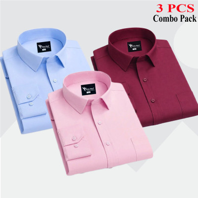 3 Pes Combo Premium Quality Formal Shirt - মেরুন, আকাশি & গোলাপি।