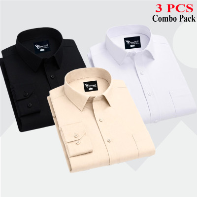 3 Pes Combo Premium Quality Formal Shirt - হালকা বাদামী, সাদা & কালো।