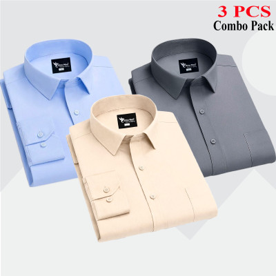 3 Pes Combo Premium Quality Formal Shirt - হালকা বাদামী, আকাশি & এস।