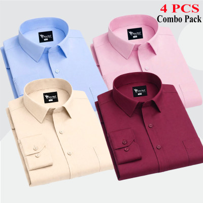 4 Pes Combo Premium Quality Formal Shirt - মেরুন, হালকা বাদামী, আকাশি & গোলাপি।