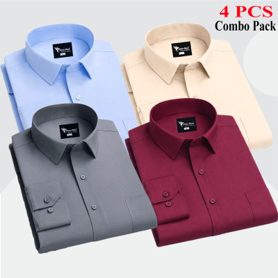 4 Pes Combo Premium Quality Formal Shirt - মেরুন, হালকা বাদামী, আকাশি & এস।
