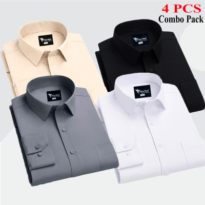 4 Pes Combo Premium Quality Formal Shirt - এস, হালকা বাদামী, সাদা & কালো।
