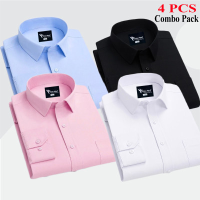 4 Pes Combo Premium Quality Formal Shirt - সাদা, কালো, আকাশি & গোলাপি।