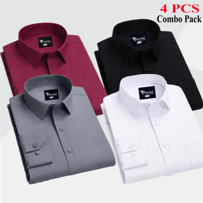 4 Pes Combo Premium Quality Formal Shirt - মেরুন, এস, সাদা & কালো।