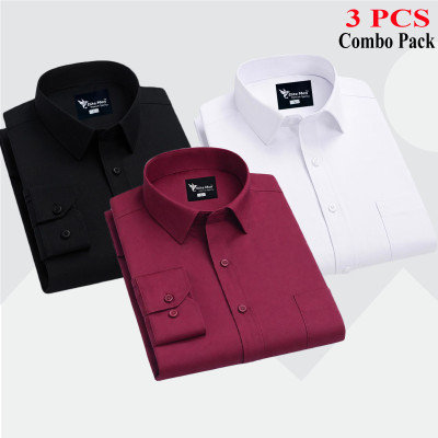 3 Pes Combo Premium Quality Formal Shirt - কালো, মেরুন & সাদা।