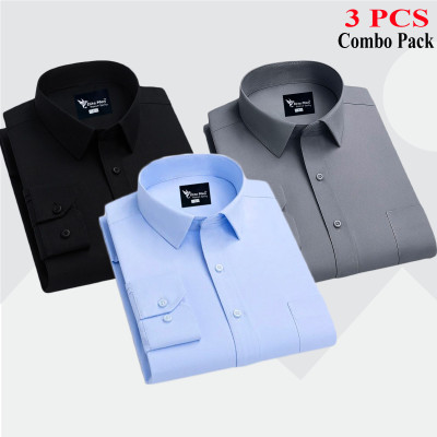 3 Pes Combo Premium Quality Formal Shirt - কালো, আকাশি & এস।