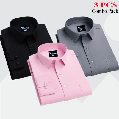 3 Pes Combo Premium Quality Formal Shirt - কালো, এস & গোলাপি।