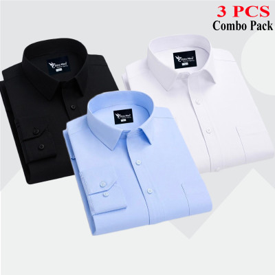 3 Pes Combo Premium Quality Formal Shirt - কালো, আকাশি & সাদা।