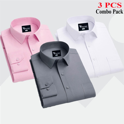 3 Pes Combo Premium Quality Formal Shirt - এস, সাদা & গোলাপি।