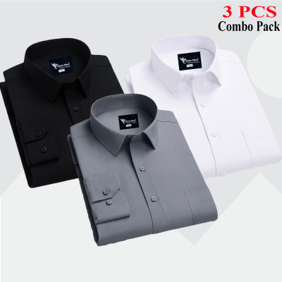 3 Pes Combo Premium Quality Formal Shirt - এস, কালো & সাদা।