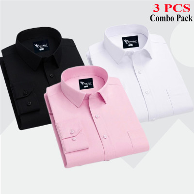 3 Pes Combo Premium Quality Formal Shirt - কালো, সাদা & গোলাপি।
