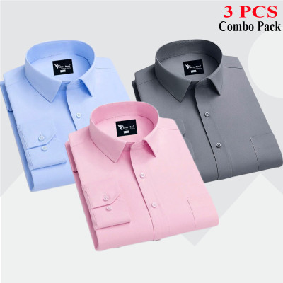 3 Pes Combo Premium Quality Formal Shirt - এস, আকাশি & গোলাপি।