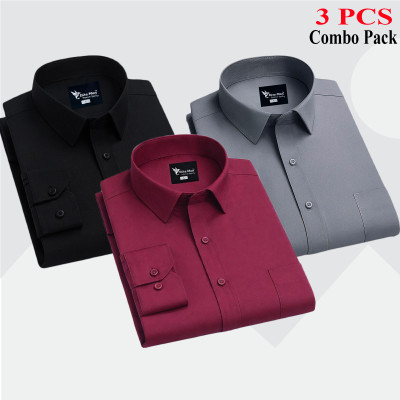 3 Pes Combo Premium Quality Formal Shirt - মেরুন, কালো & এস।