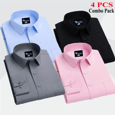 4 Pes Combo Premium Quality Formal Shirt - এস, কালো, আকাশি & গোলাপি।