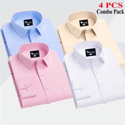 4 Pes Combo Premium Quality Formal Shirt - সাদা, হালকা বাদামী, আকাশি & গোলাপি।