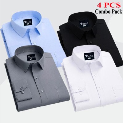 4 Pes Combo Premium Quality Formal Shirt - এস, আকাশি,  সাদা & কালো।