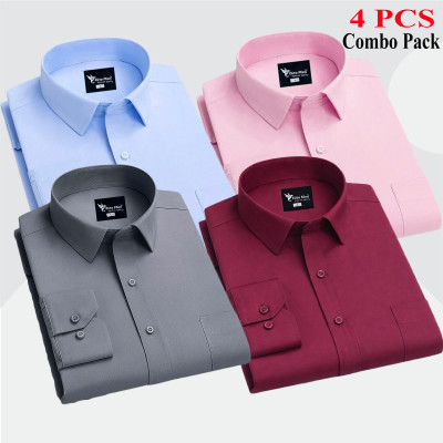 4 Pes Combo Premium Quality Formal Shirt - এস, আকাশি, মেরুন & গোলাপি।