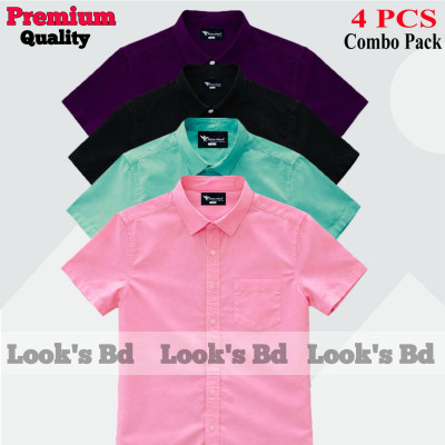 4 Pes Combo Short Sleeve Shirt - PINK, PEST, BLACK & PURPLE.