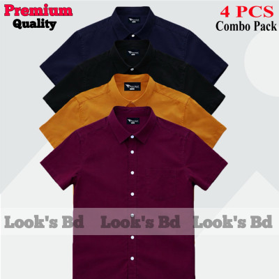 4 Pes Combo Short Sleeve Shirt - MAROON, KATHALI, BLACK & NAVY BLUE.