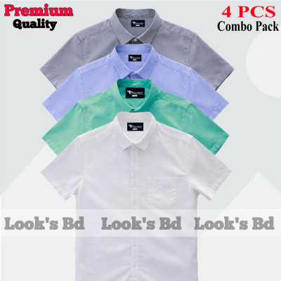 4 Pes Combo Short Sleeve Shirt -  WHITE, PEST, SKY BLUE, ASH.