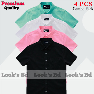 4 Pes Combo Short Sleeve Shirt -  BLACK, PINK, WHITE & PEST.