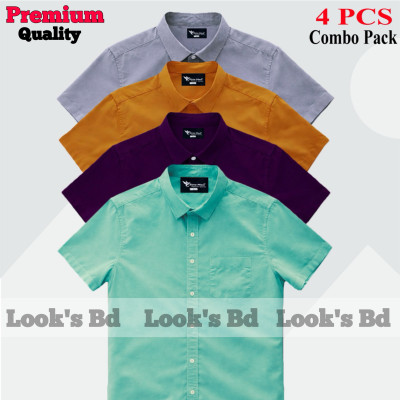 4 Pes Combo Short Sleeve Shirt - PEST, PURPLE, KATHALI & ASH.