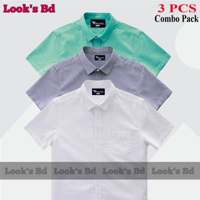Premium Quality 100% Oxford Cotton Fabric Short Sleeve Shirt For Men's - ASH, WHITE & PEST.